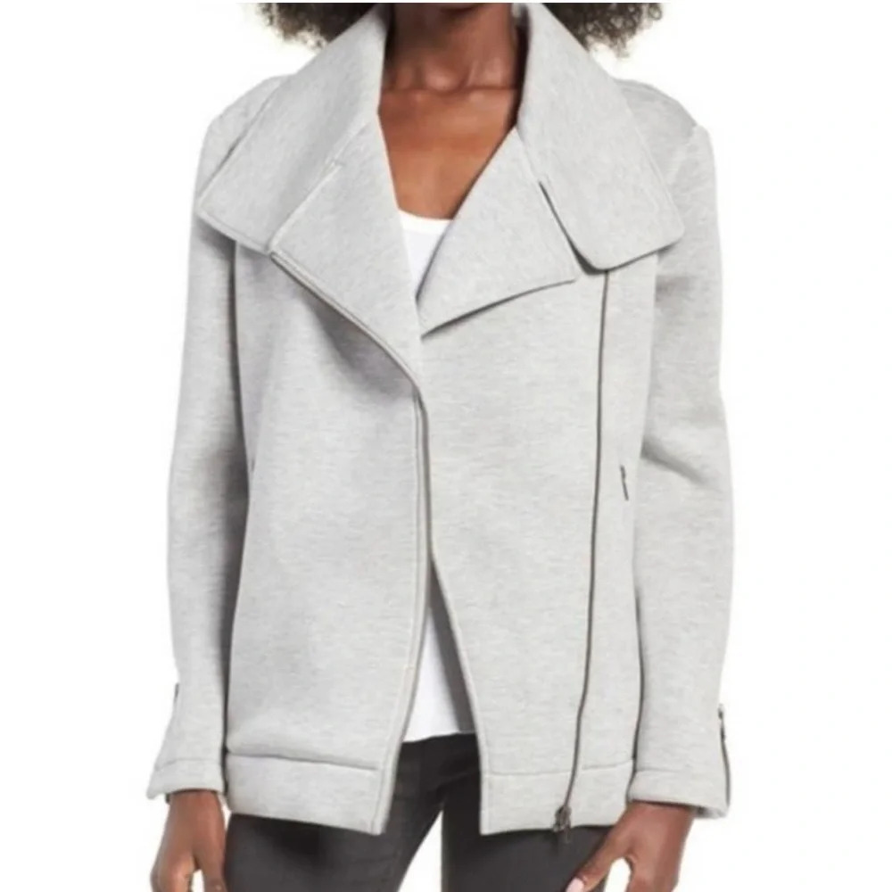 Leith gray asymmetrical zip up scuba jacket size S